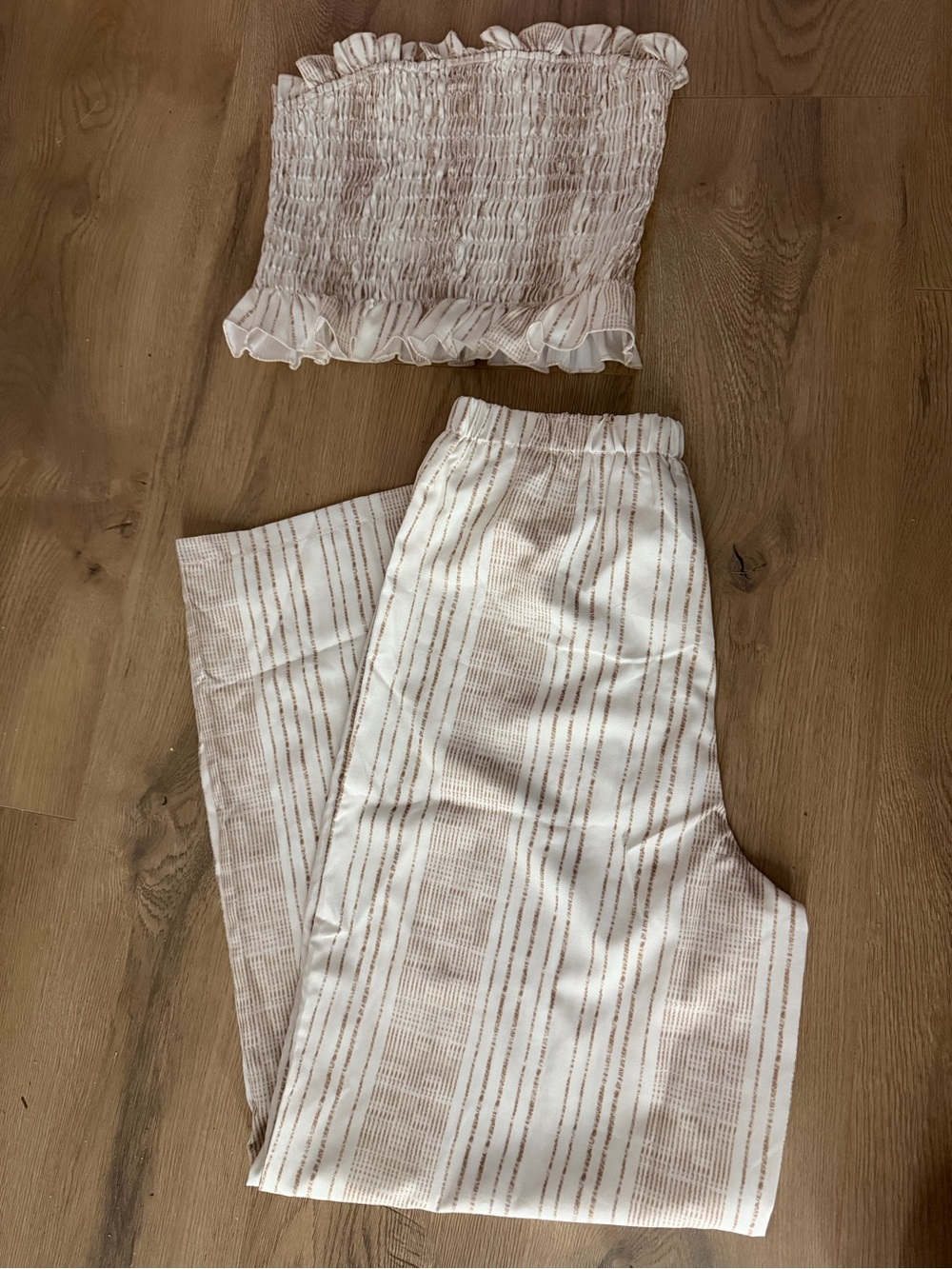 Striped set bandeau gauze top with wide leg lightweight pants